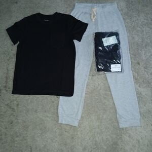 Okie Dokie Black Tee and Gray And Black Jogger 2 Pairs  Set For A Boy Sz 7